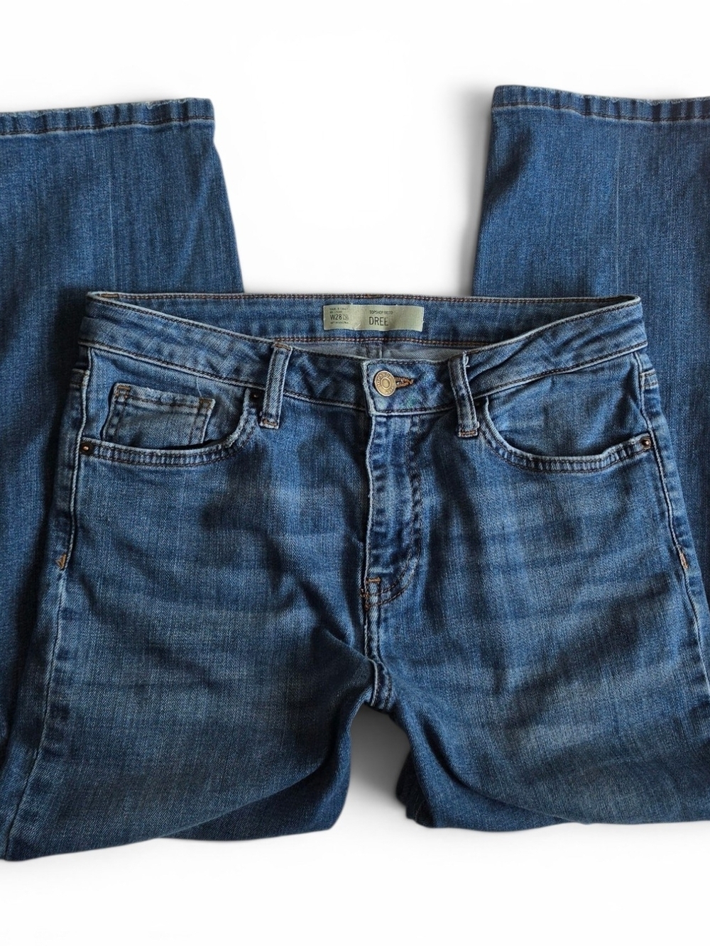 Topshop Moto Women's Blue Medium Wash Denim Cropped Jeans Mid Rise 28